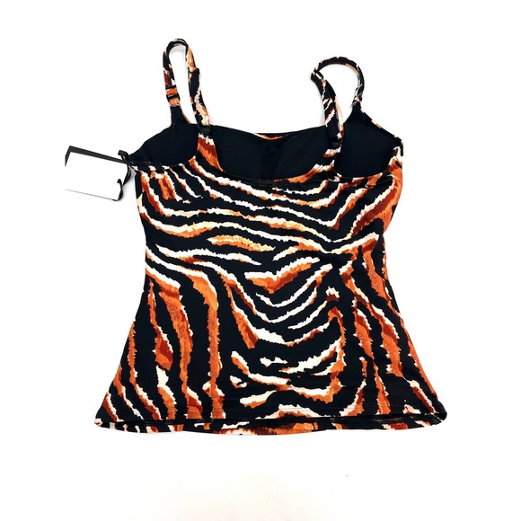 DKNY Square Neck Tiger Animal Print Brown & Black Tankini Top Swimsuit NWT - Picture 3 of 6